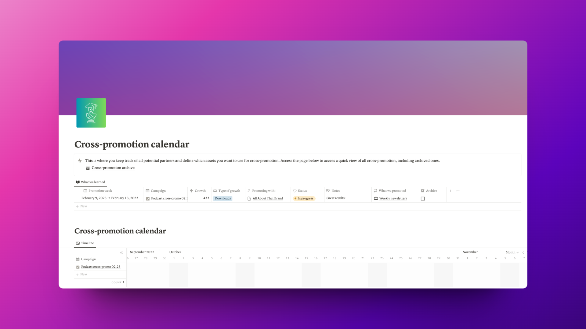Notion Cross-Promotion Calendar
