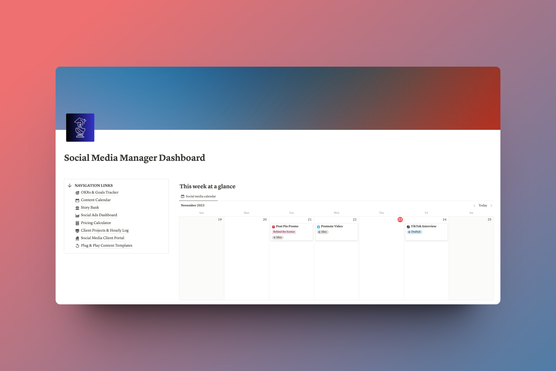 Notion Social Media Manager Dashboard