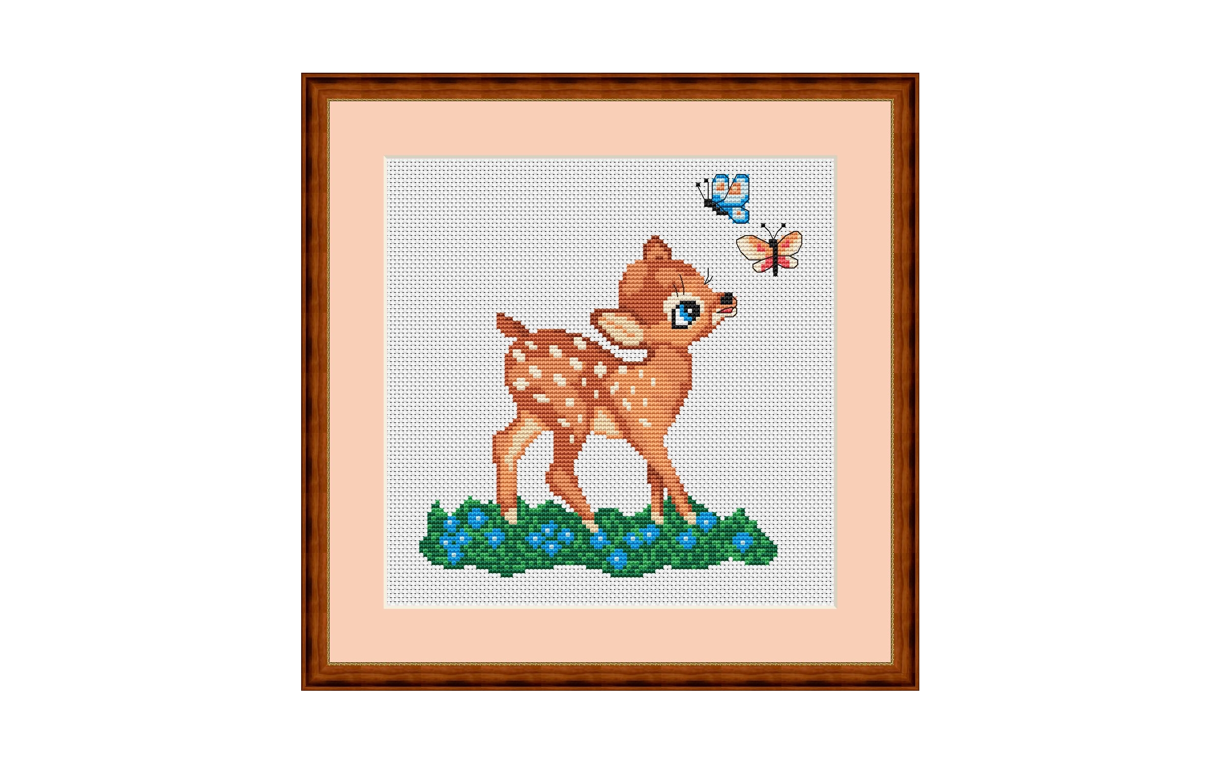 Little Deer and Butterflies Cross Stitch Pattern