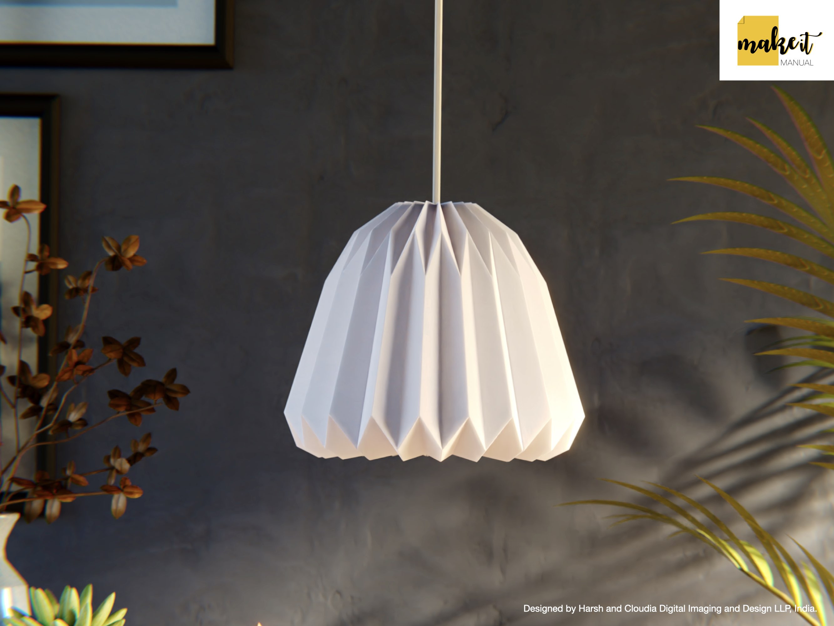 DIY Origami Paper Lampshade, Printable paper craft pdf template