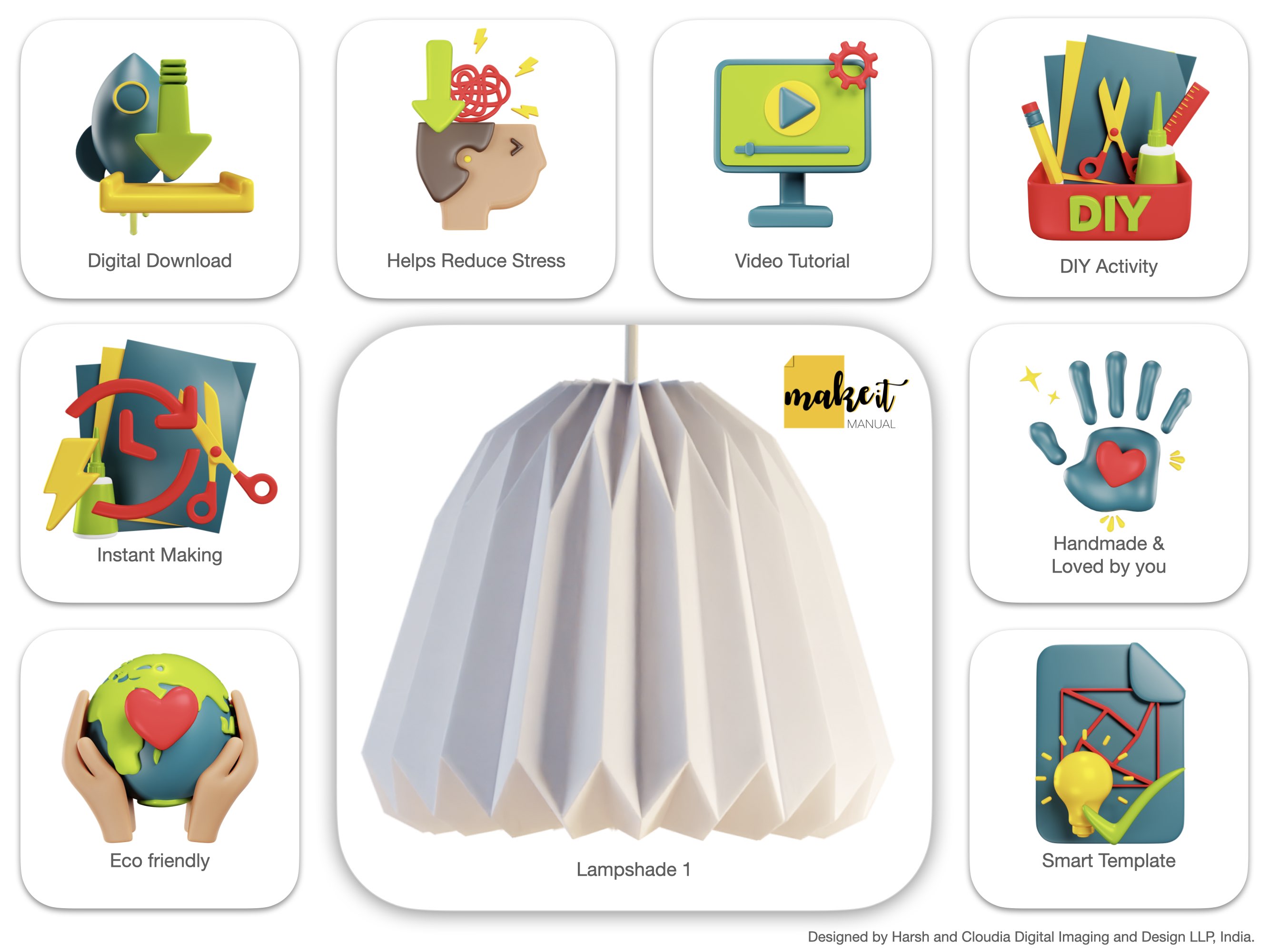 DIY Origami Paper Lampshade, Printable paper craft pdf template