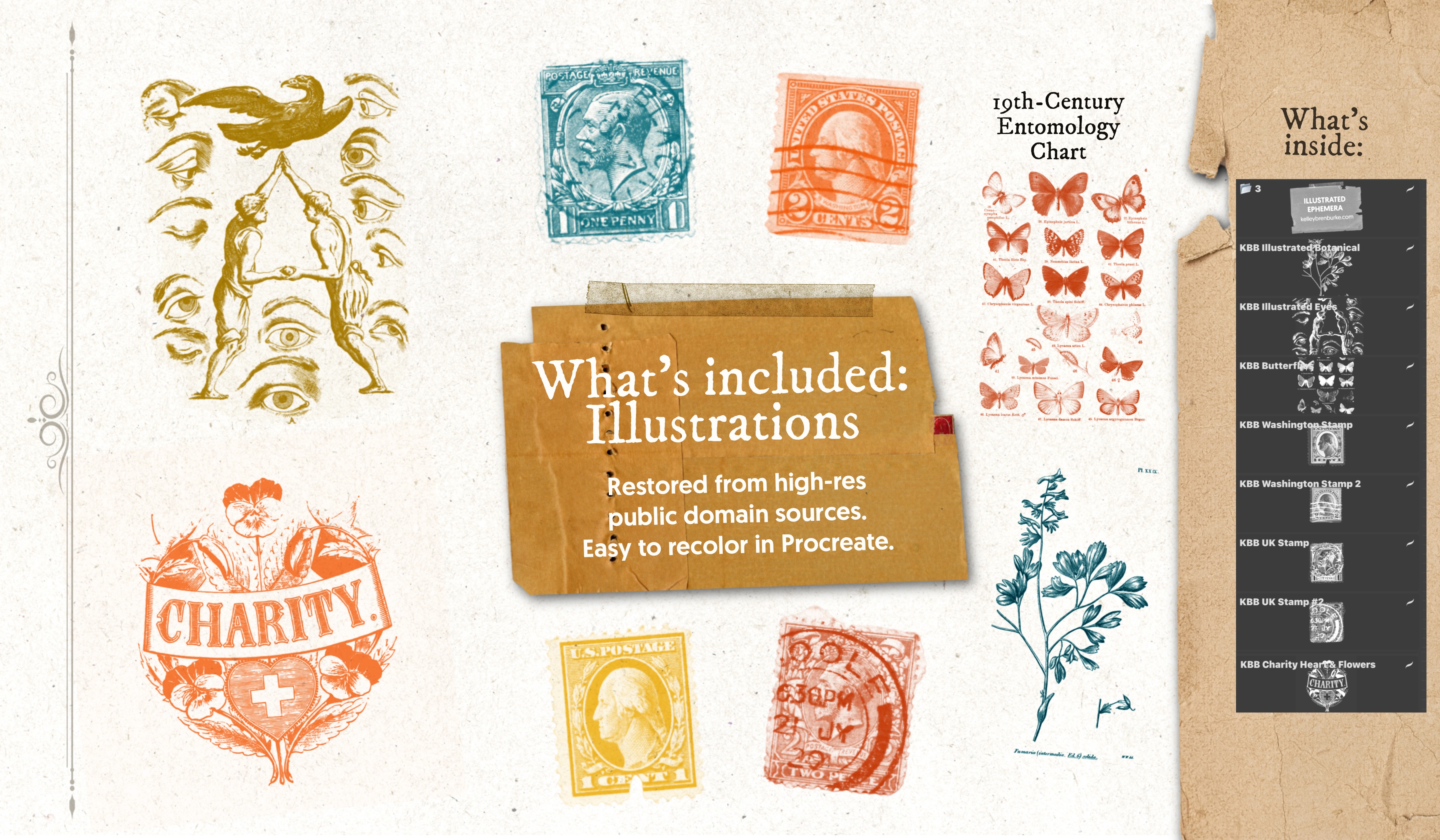 Vintage Ephemera Procreate Stamps | 30 Brushes + 5 Bonus Papers