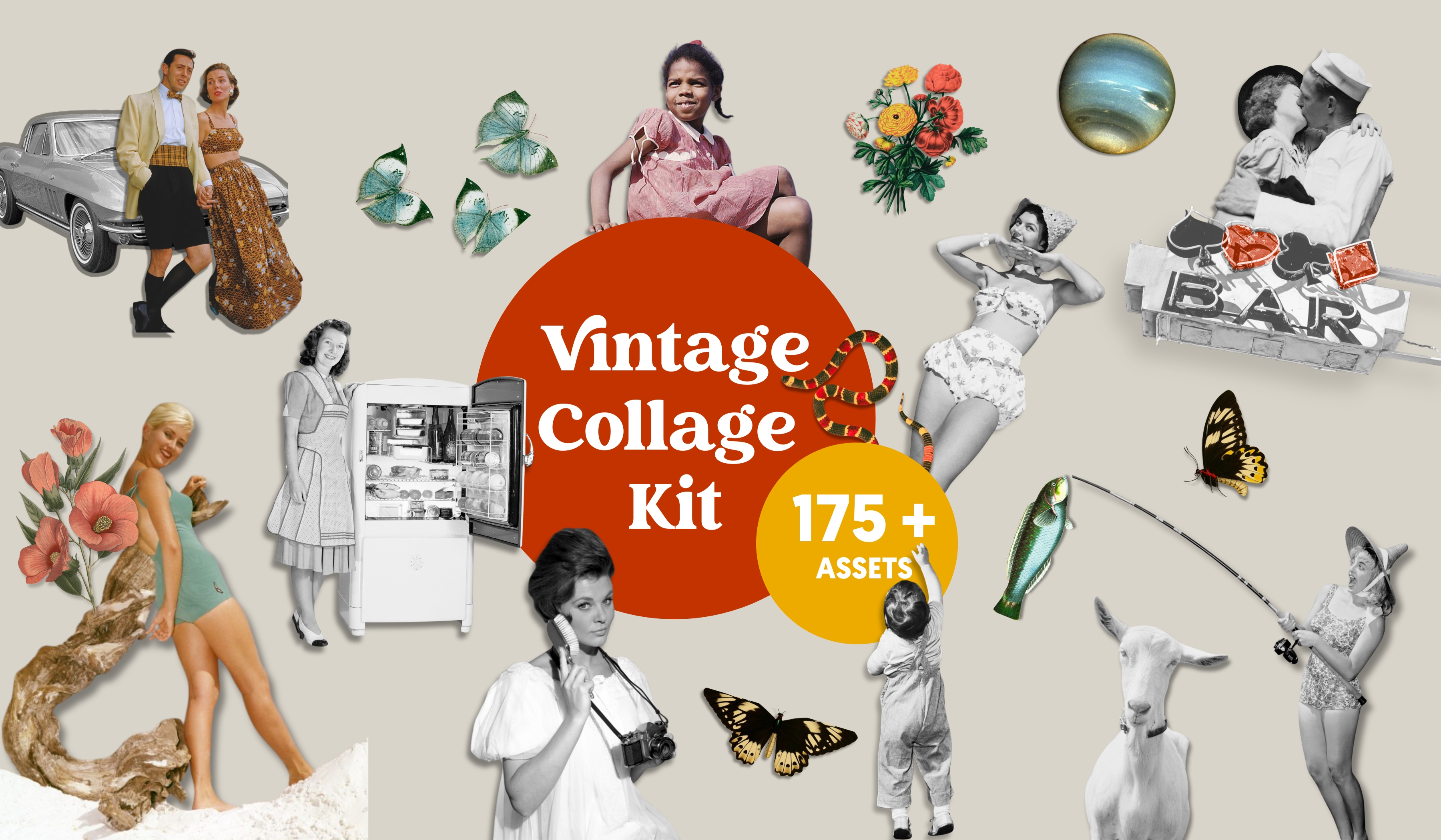 Vintage Collage Kit | 175 Curated Assets for Creative Collage
