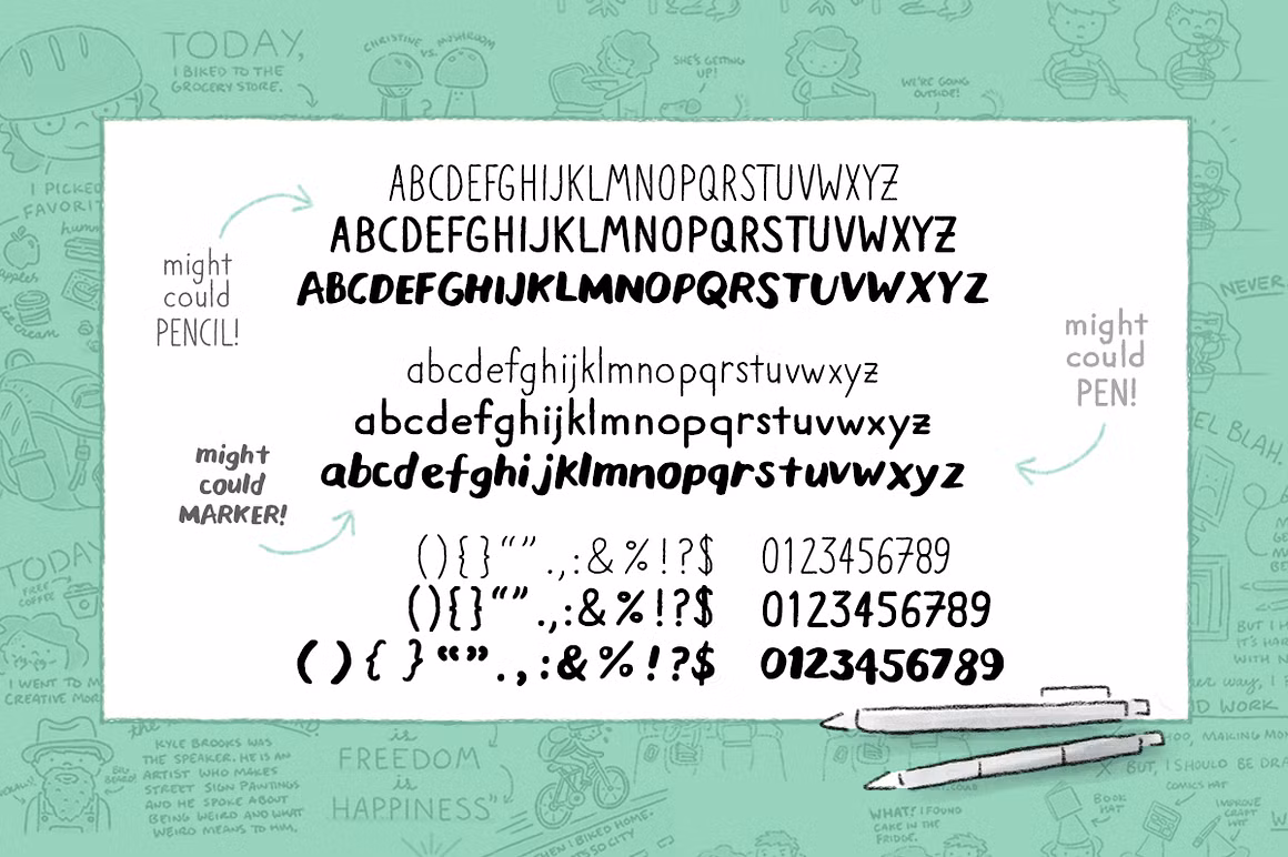 Might Could Drawing Tools Font Trio (3 Fonts)