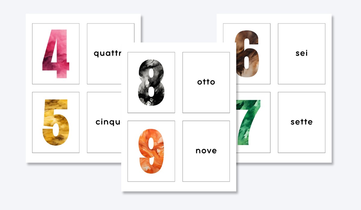 ITALIAN 0-10 NUMBER FLASHCARDS