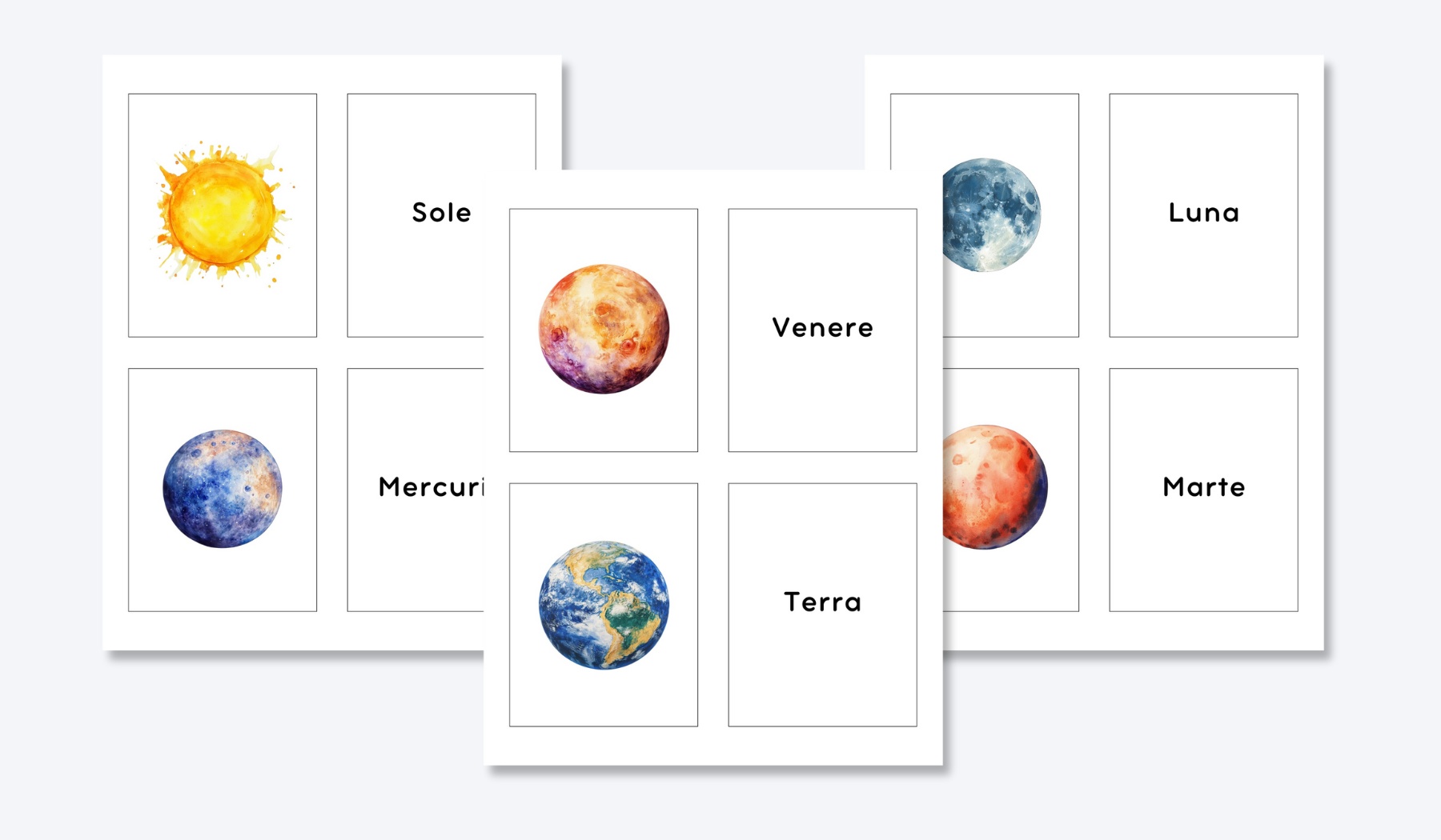ITALIAN SOLAR SYSTEM FLASHCARDS