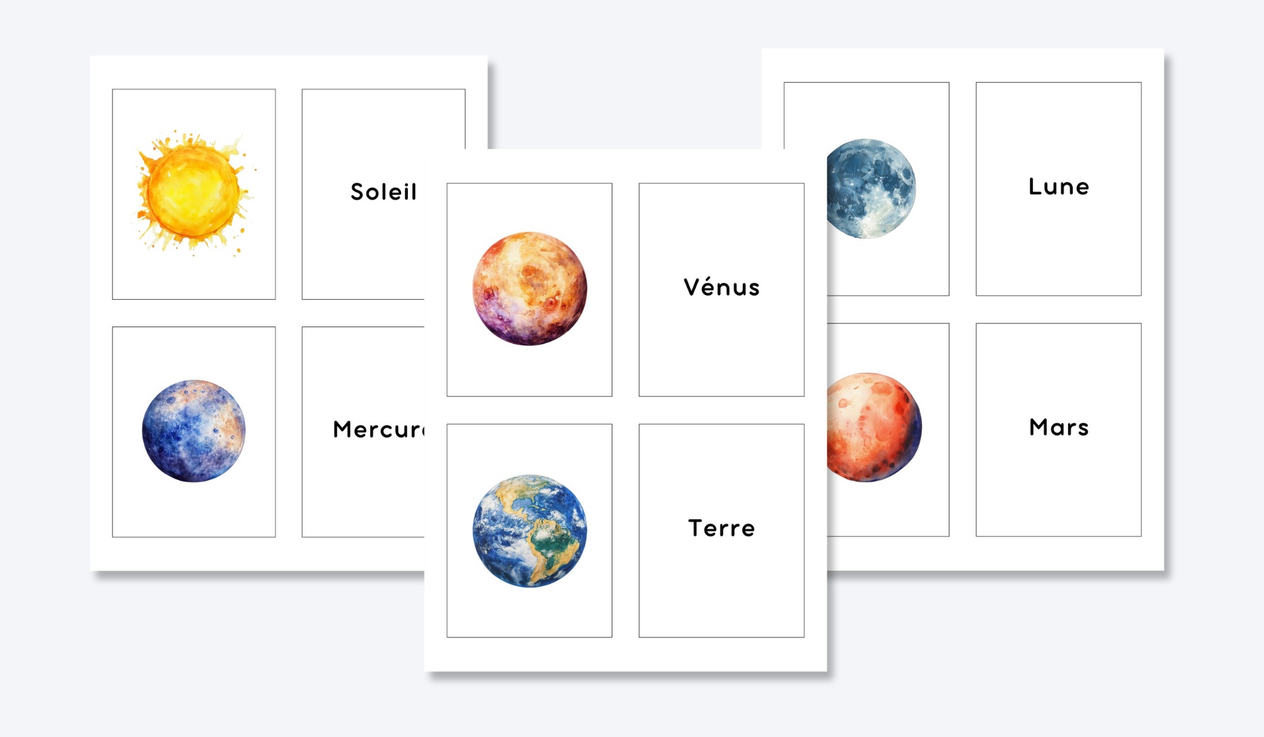FRENCH SOLAR SYSTEM FLASHCARDS