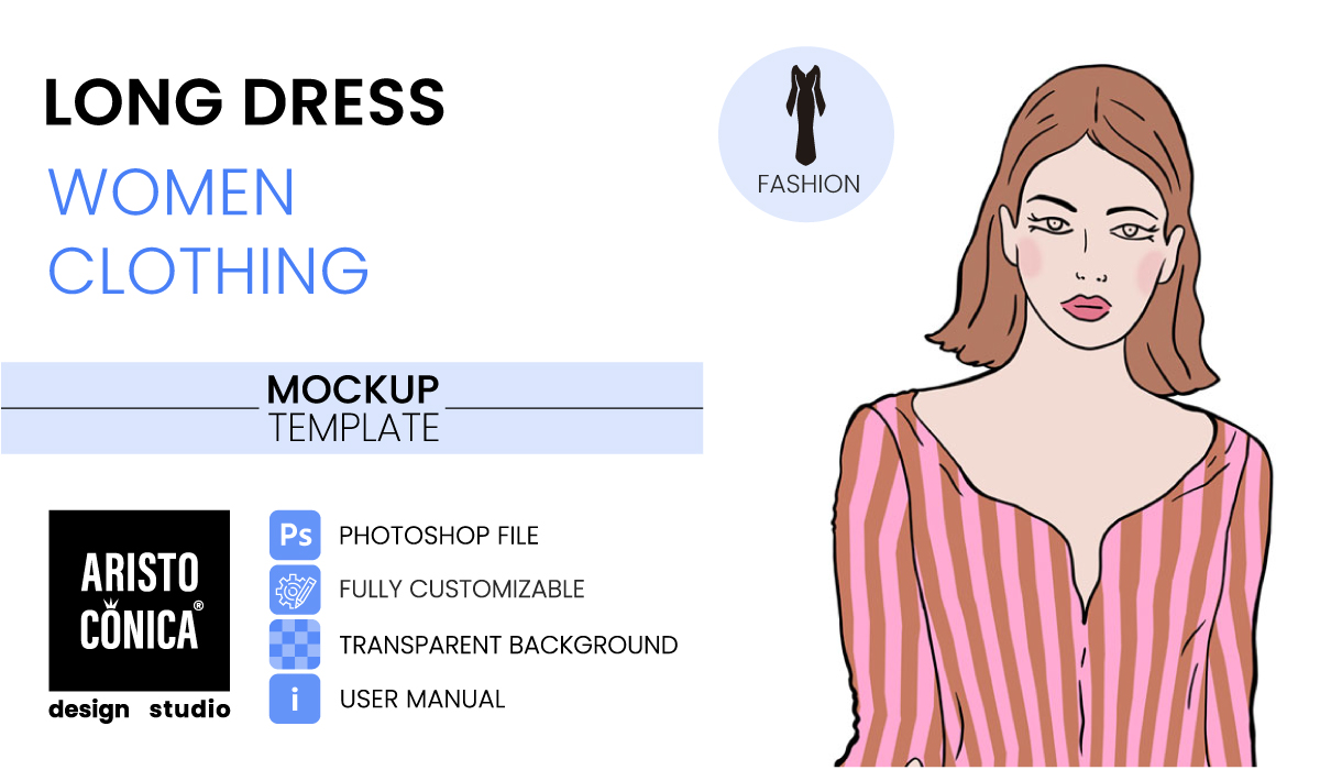 Long Dress Fashion Illustration Mockup 