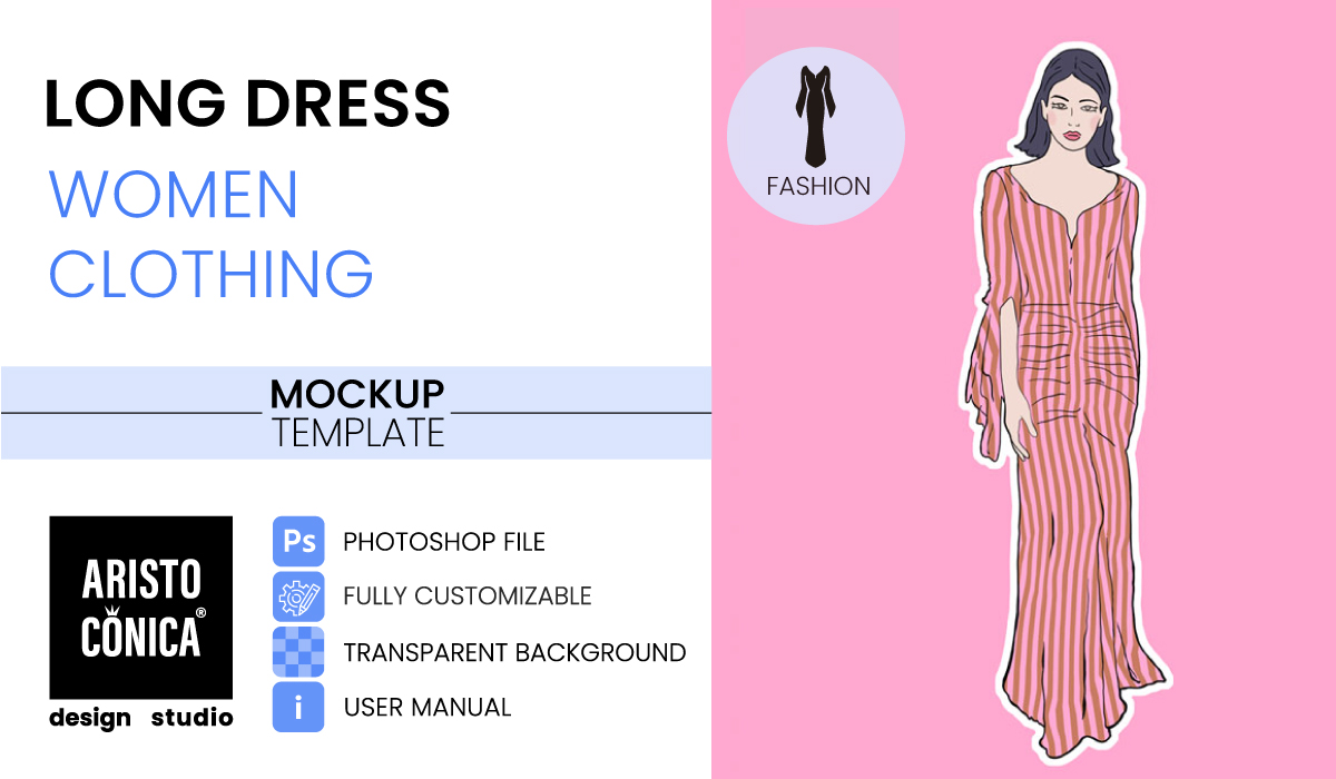 Long Dress Fashion Illustration Mockup 