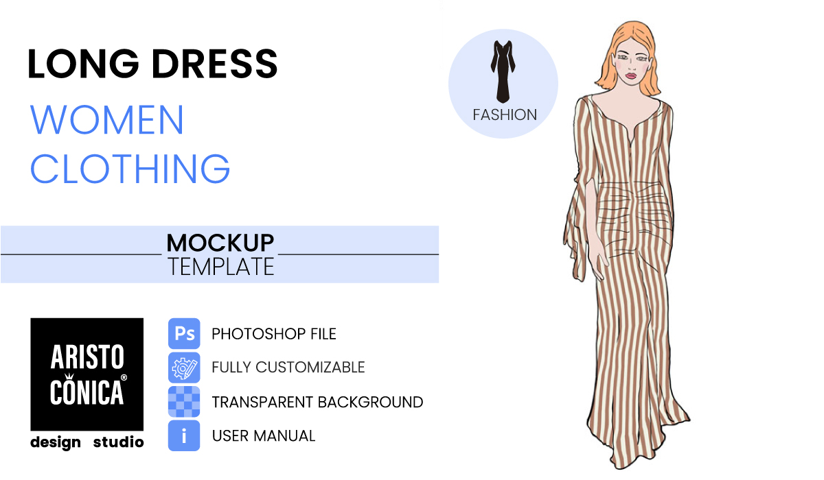 Long Dress Fashion Illustration Mockup 