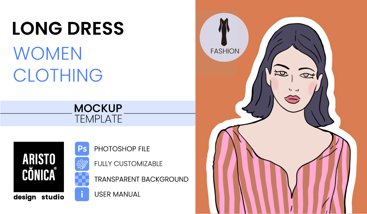 Long Dress Fashion Illustration Mockup 