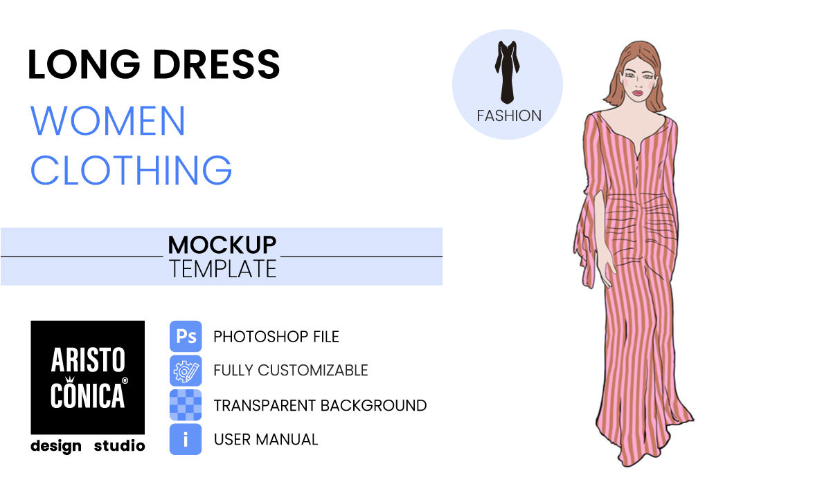 Long Dress Fashion Illustration Mockup 