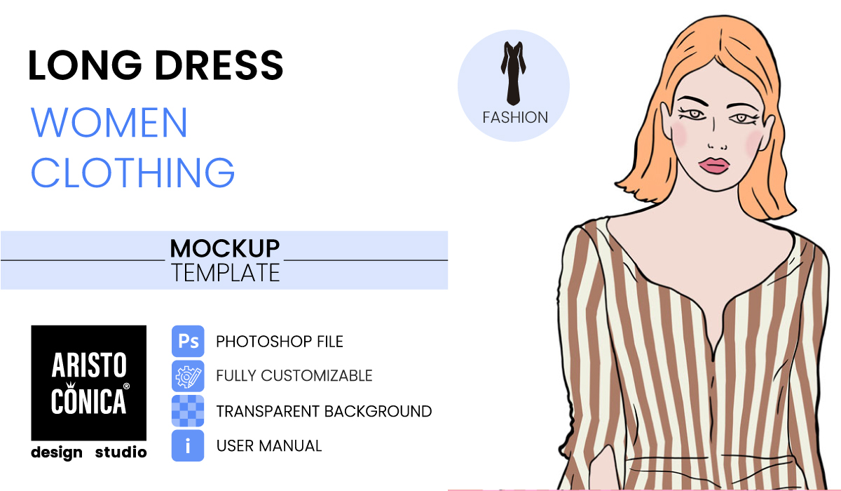 Long Dress Fashion Illustration Mockup 