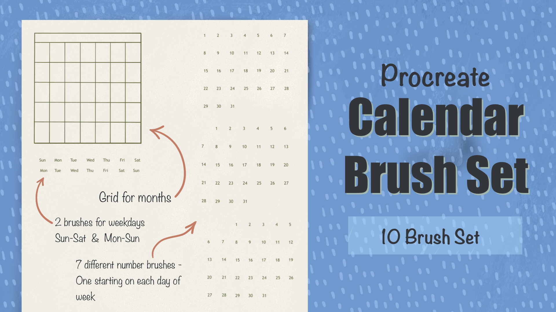 Calendar Stamp Brushes for Procreate 