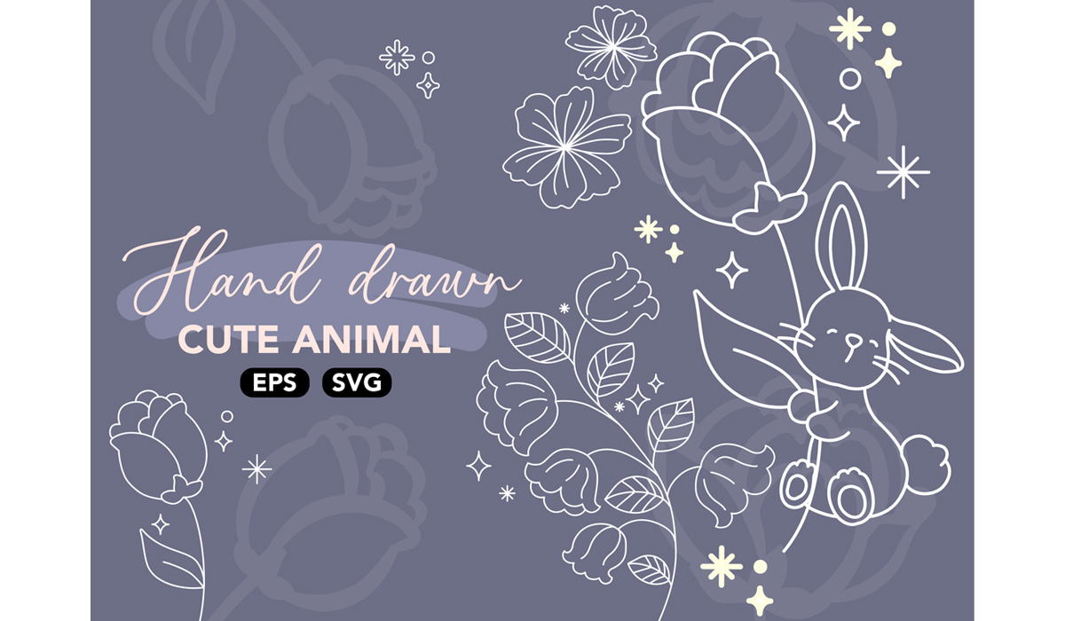 beautiful floral animal line art SVG
