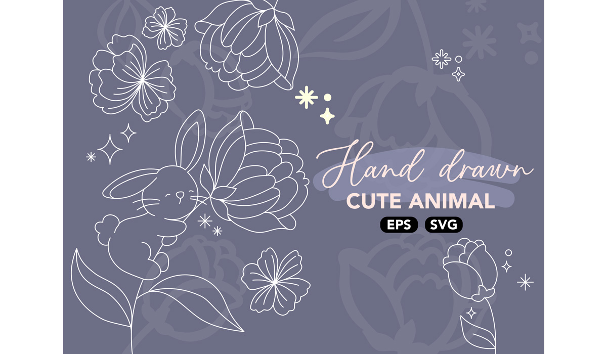 beautiful floral animal line art SVG