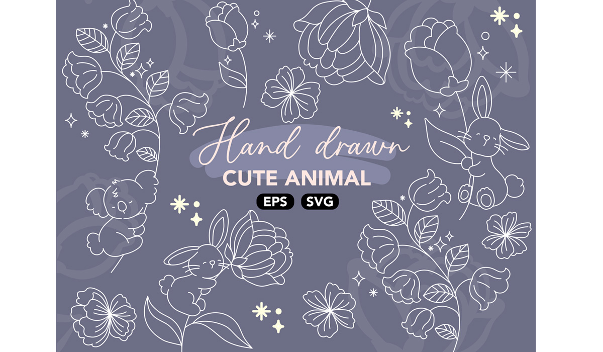 beautiful floral animal line art SVG