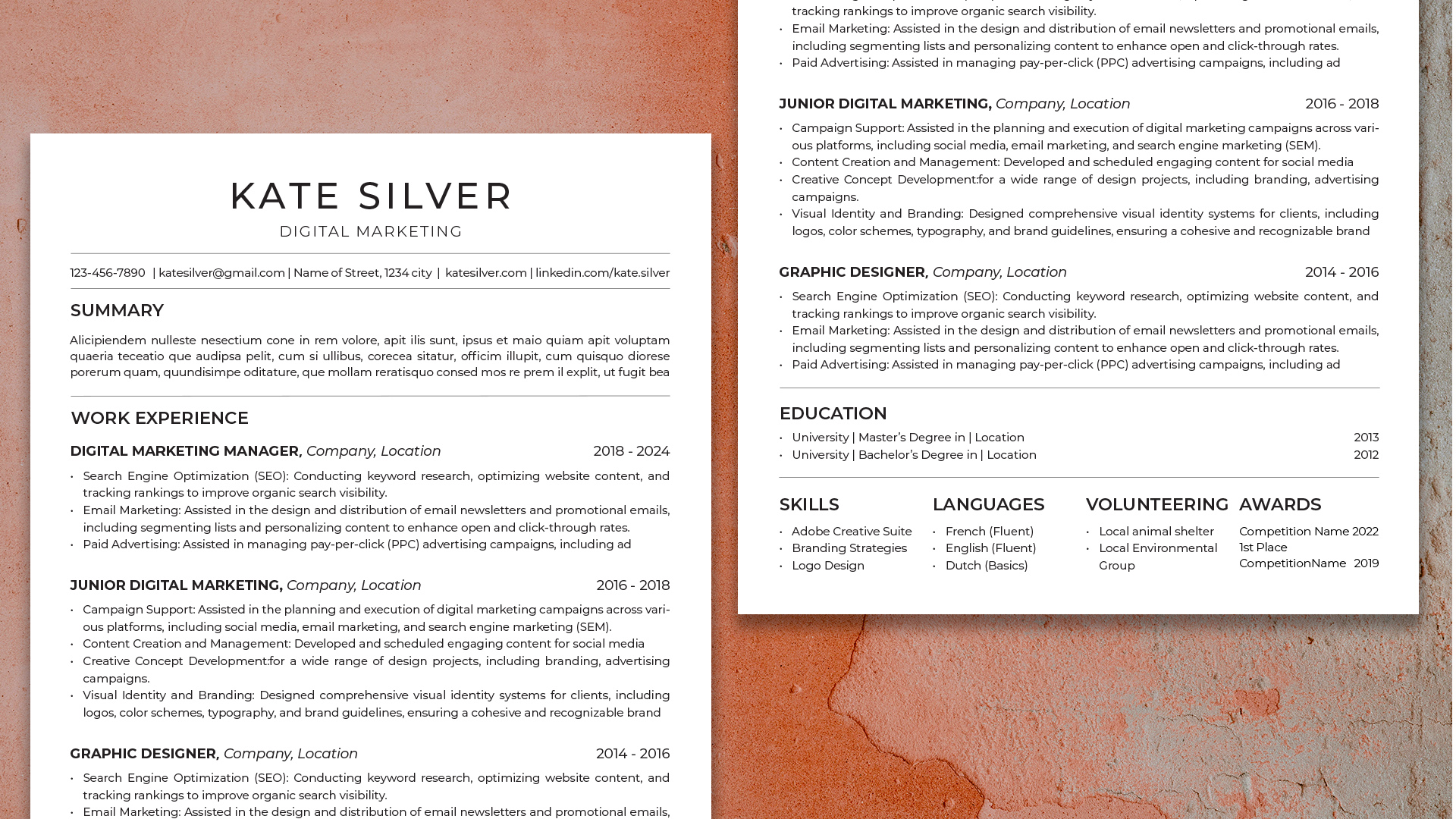 Resume Template / CV - Adobe InDesign & Illustrator