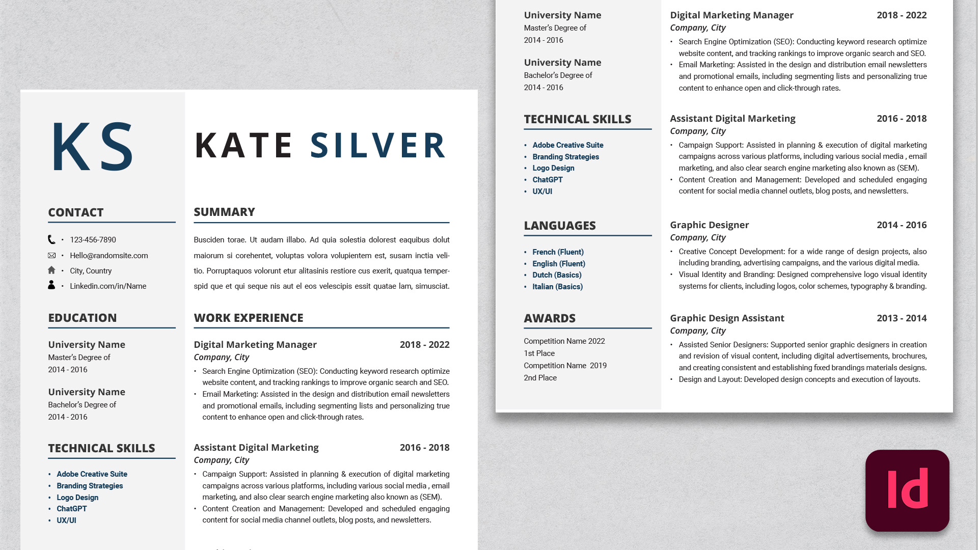 InDesign Resume CV Template - Navy Details