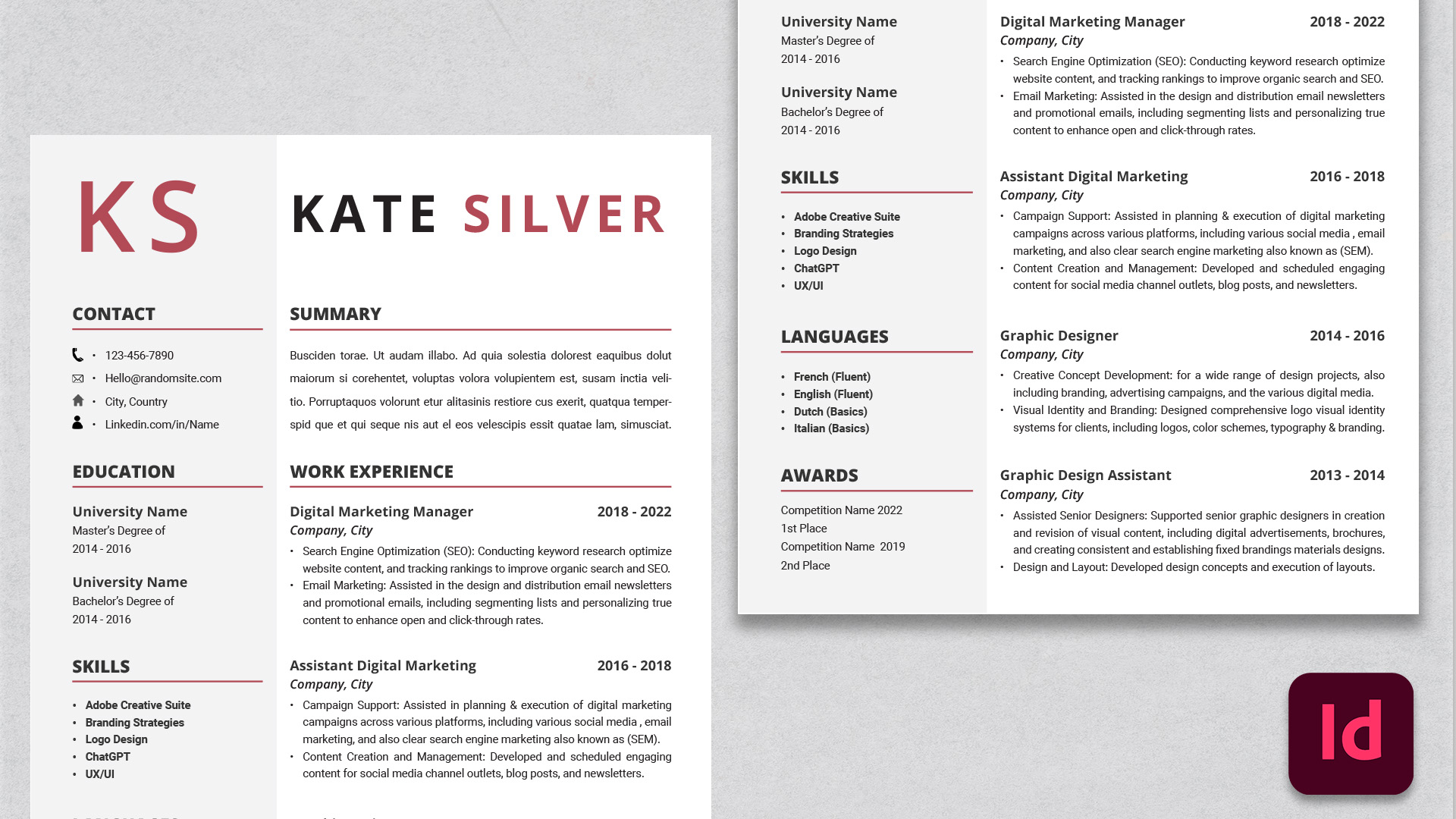 InDesign Resume CV Template - Pink Details