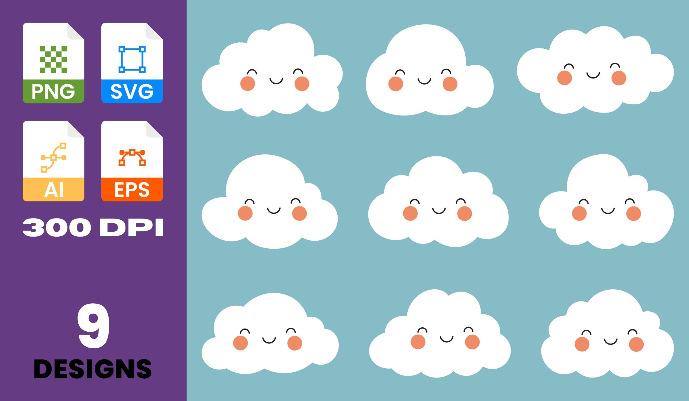 Smiling Cloud Clipart Set