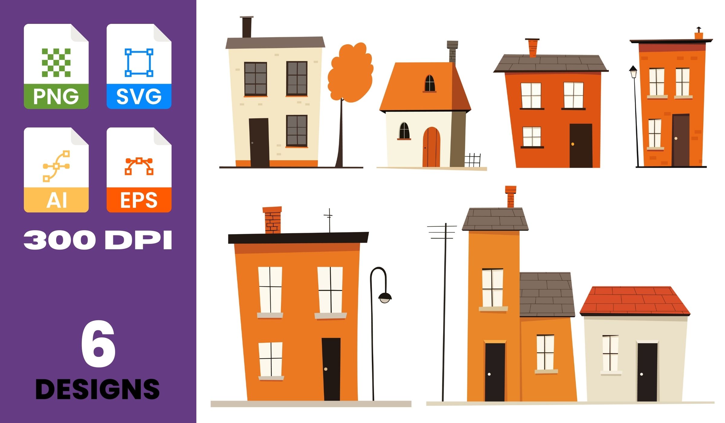 Cartoon Building Bundle – Simple City Houses Clipart