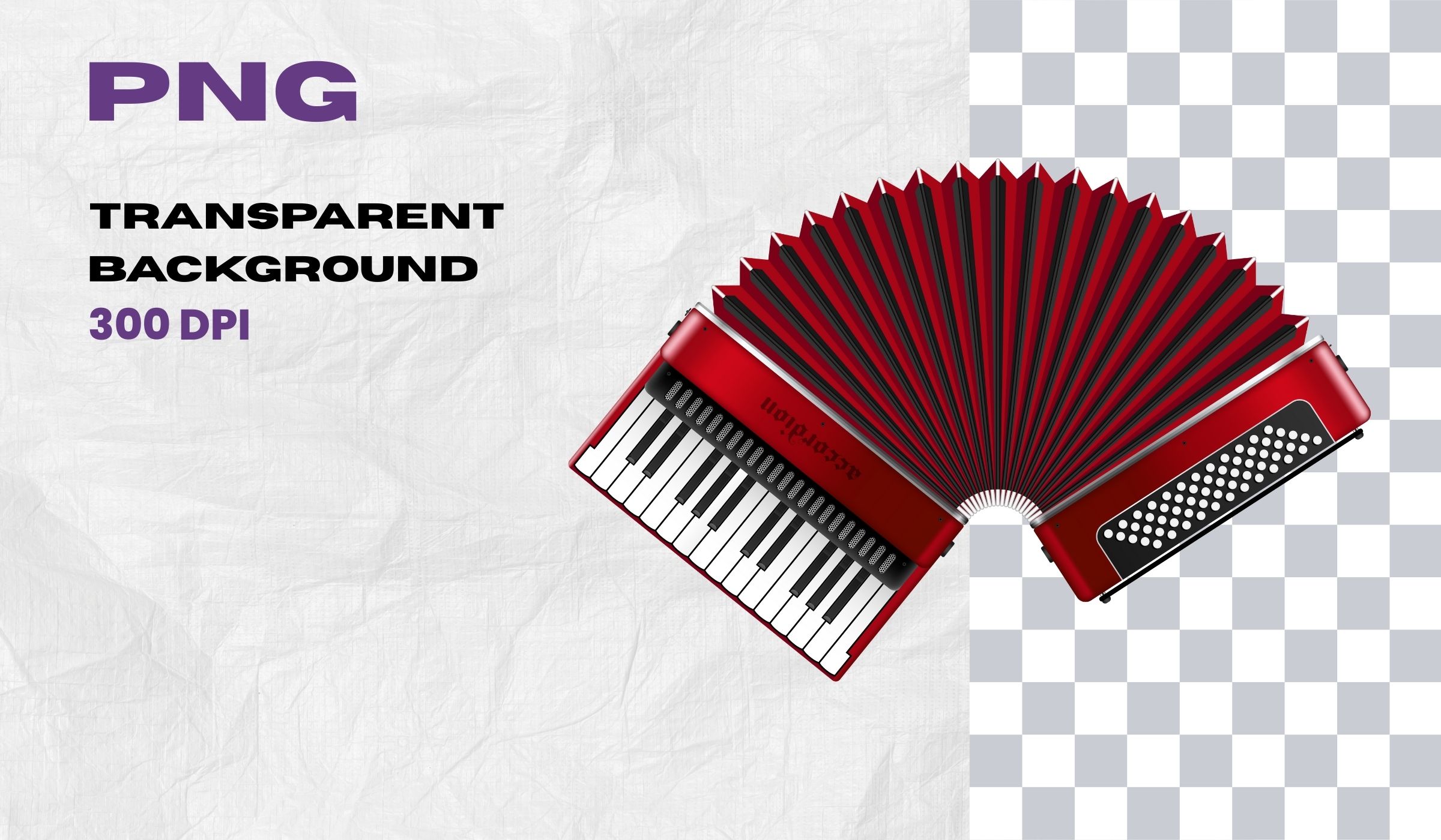 Retro red accordion, music instrument clipart