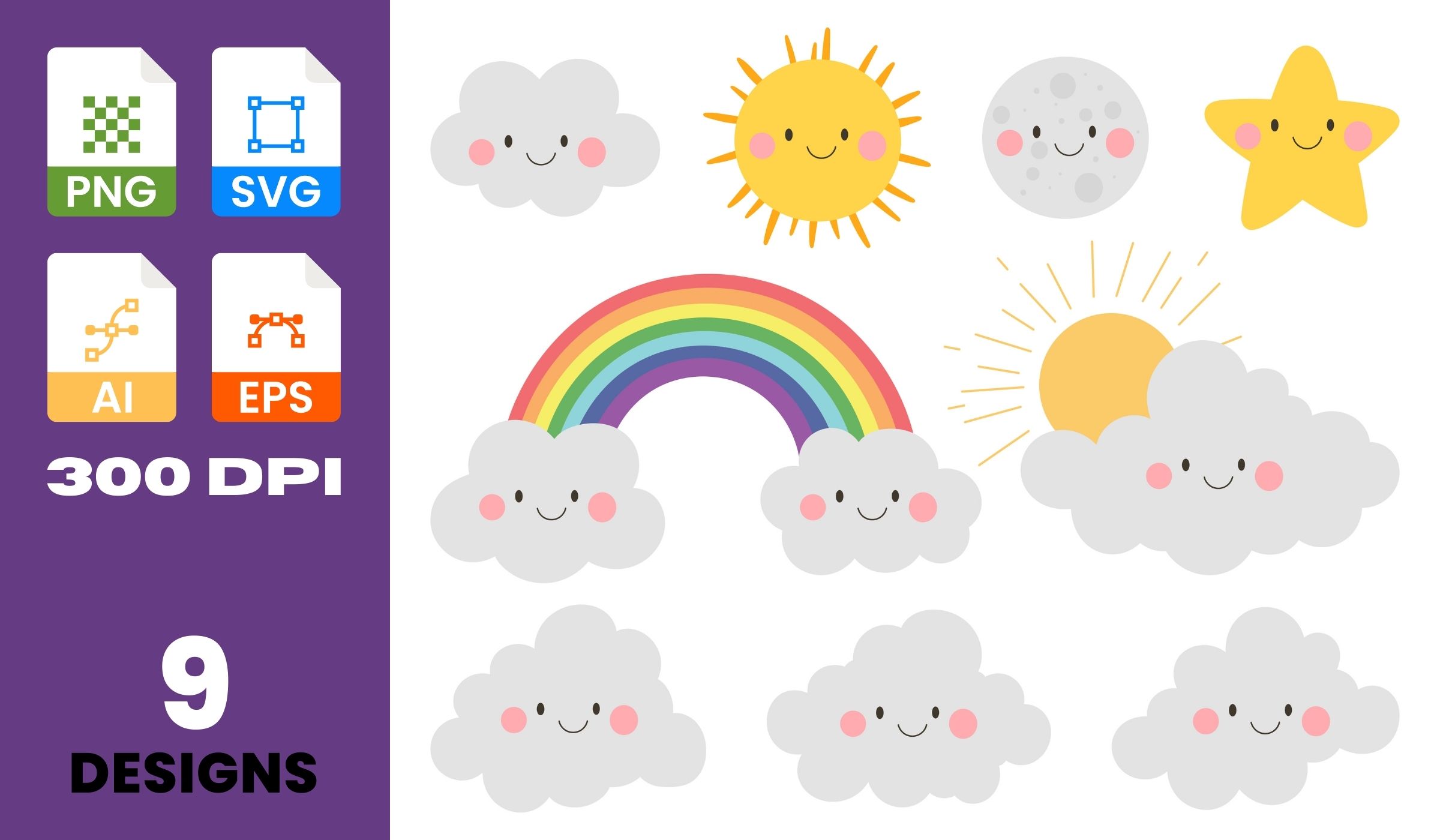 Cute Weather Clipart Set