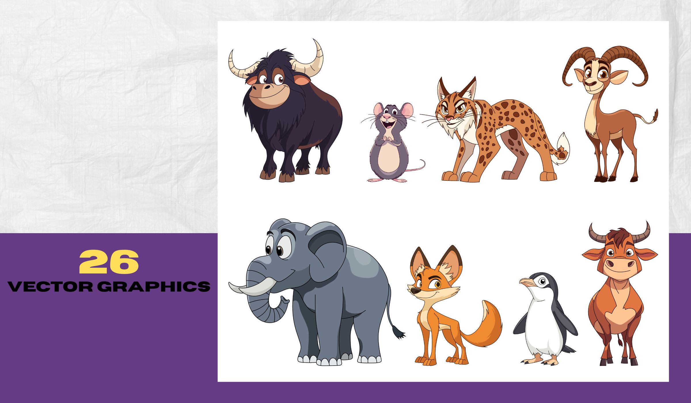 Wild animals clipart bundle in cartoon style
