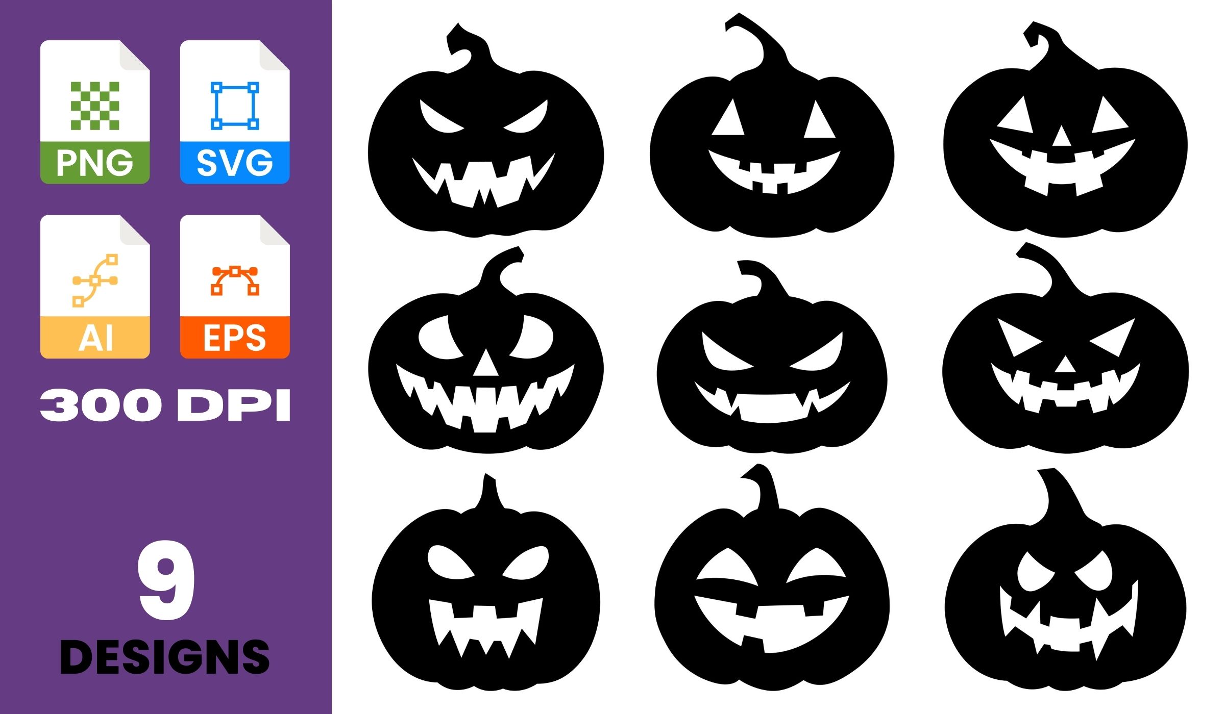 Halloween Pumpkin Bundle – 9 Jack-o'-Lantern Silhouettes