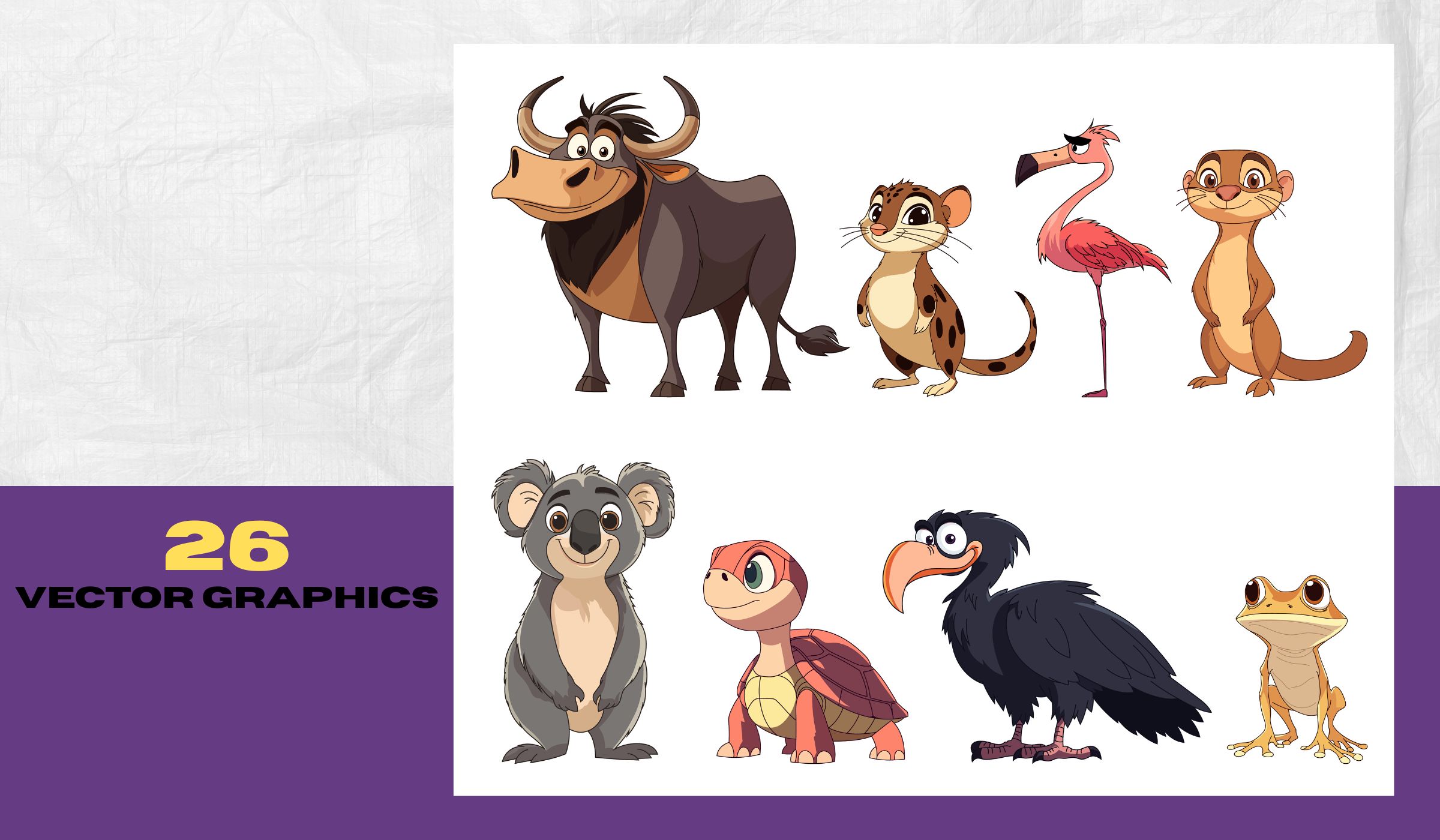 Wild animals clipart bundle in cartoon style