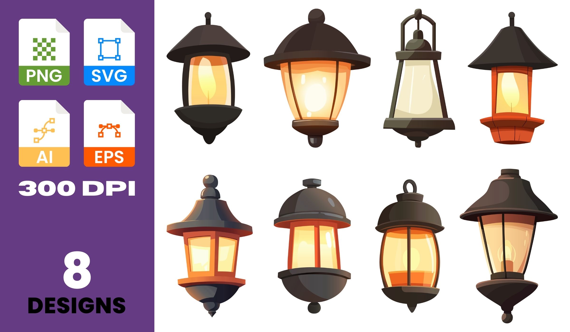 Vintage Outdoor Lamp Clipart Set