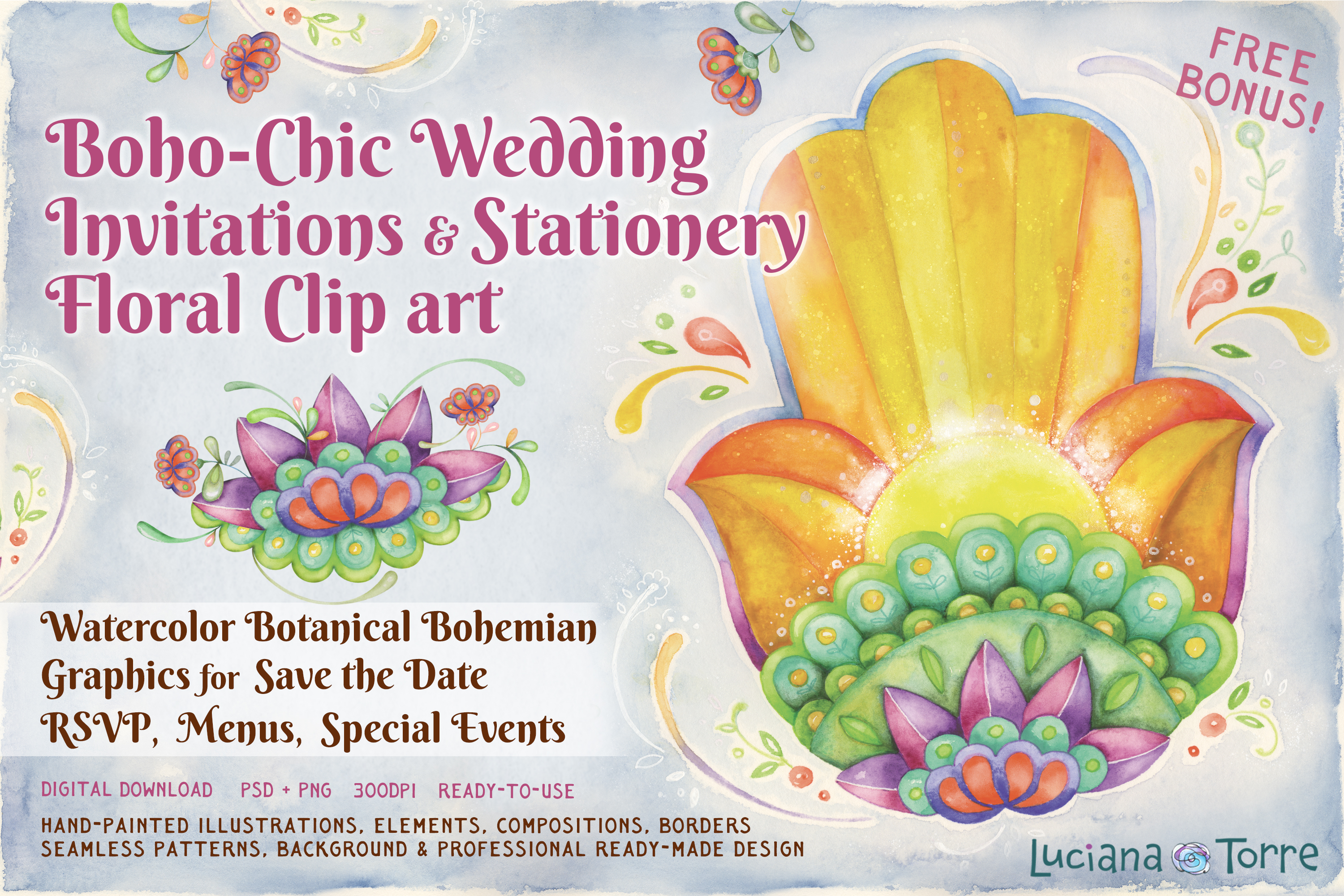 Wedding Planner Branding Pack & Boho Stationery Floral Clip art