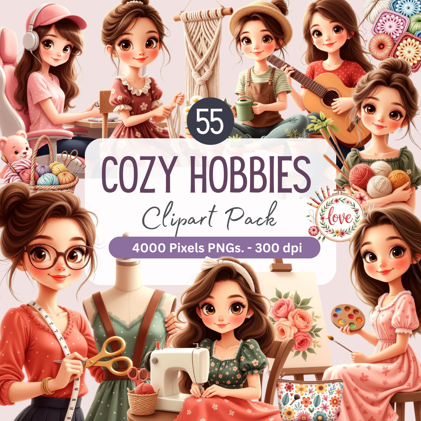 40 Cozy Hobbies Clipart Pack | 4000 px PNG ,300 DPI , Crafting