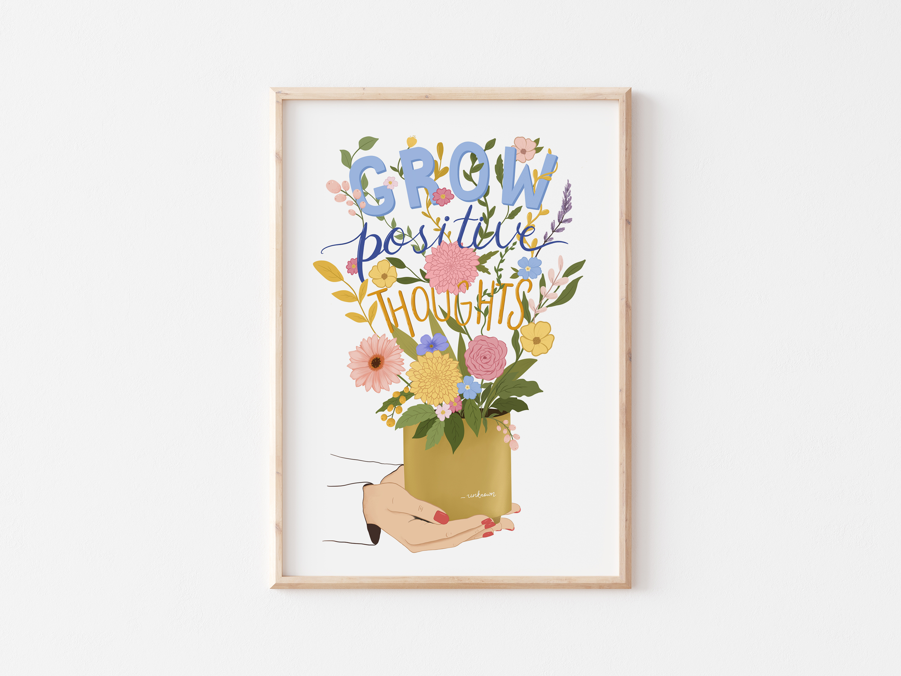 Grow Positive Thoughts Floral Art Printable