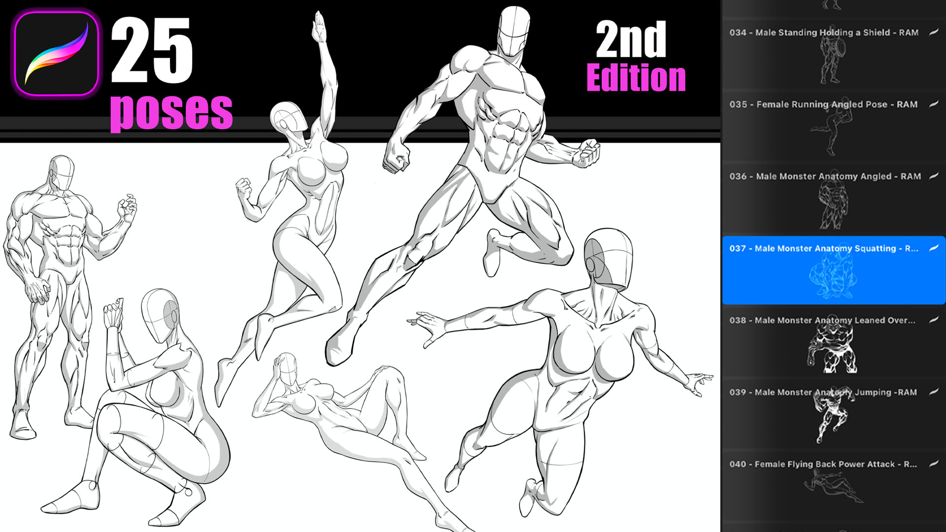Procreate Pose Brush Pack - 25 Stamps - Superhero Figures Vol. 2
