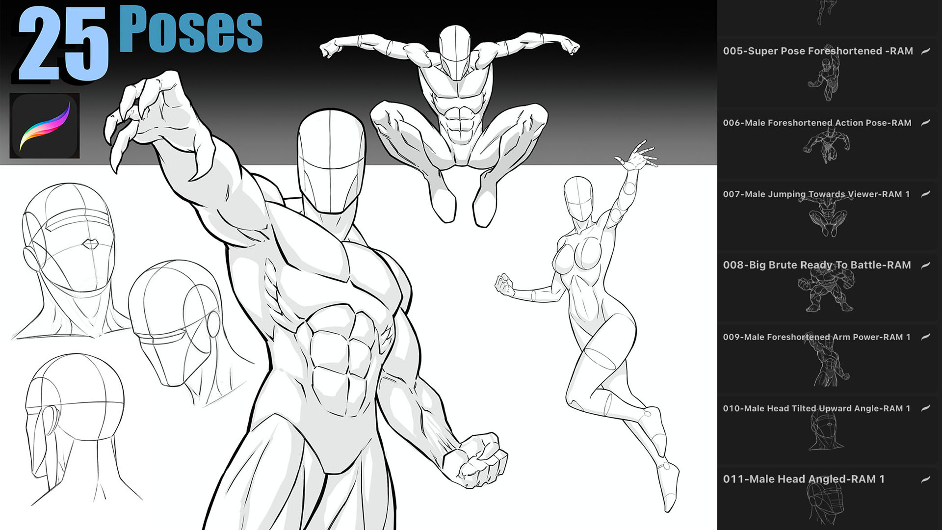 Procreate Pose Brush Pack - 25 Stamps - Superhero Figures Vol. 1