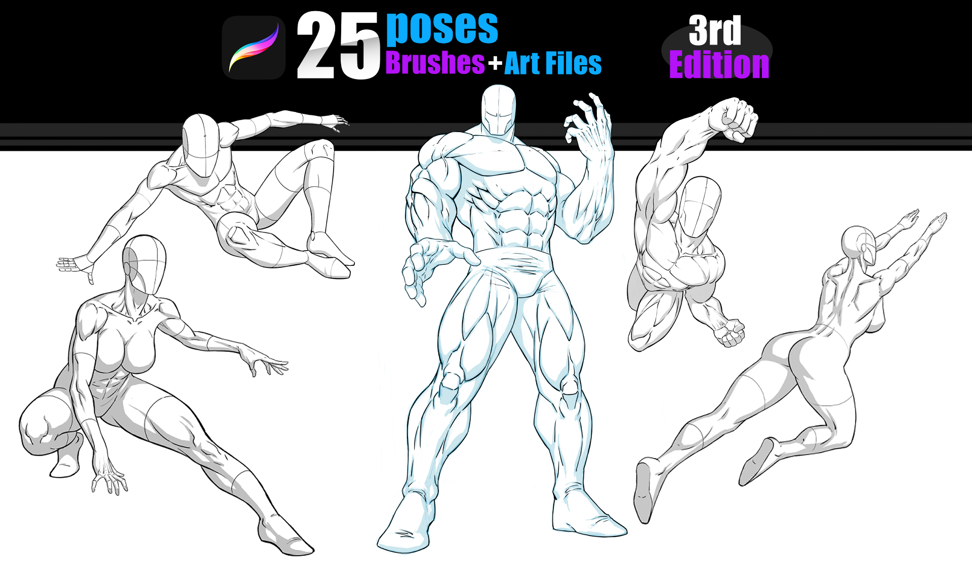 Procreate Pose Pack - 25 Stamps - Superhero Figures Vol. 3