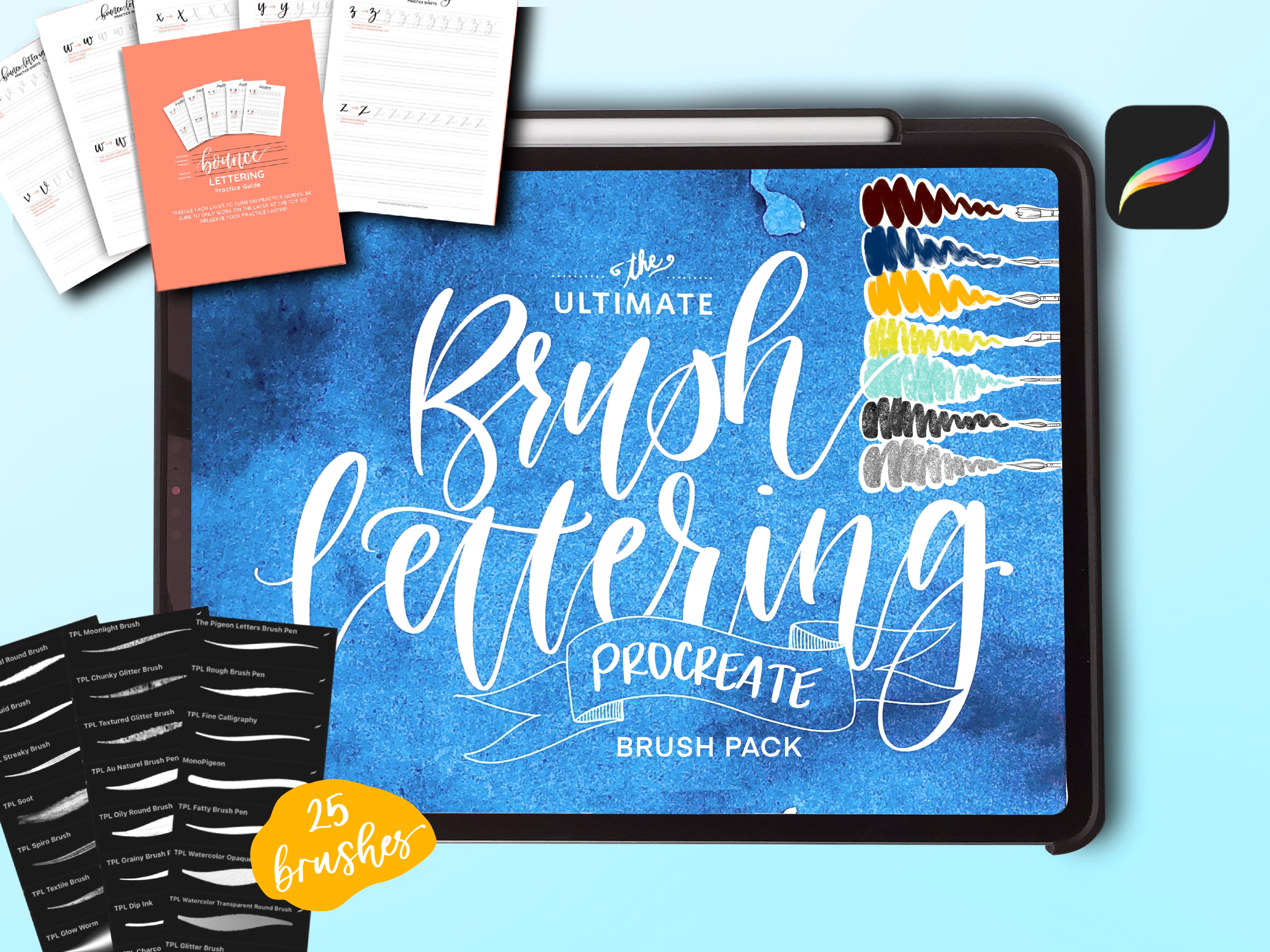Brush Lettering Brushes & Workbook Procreate Bundle