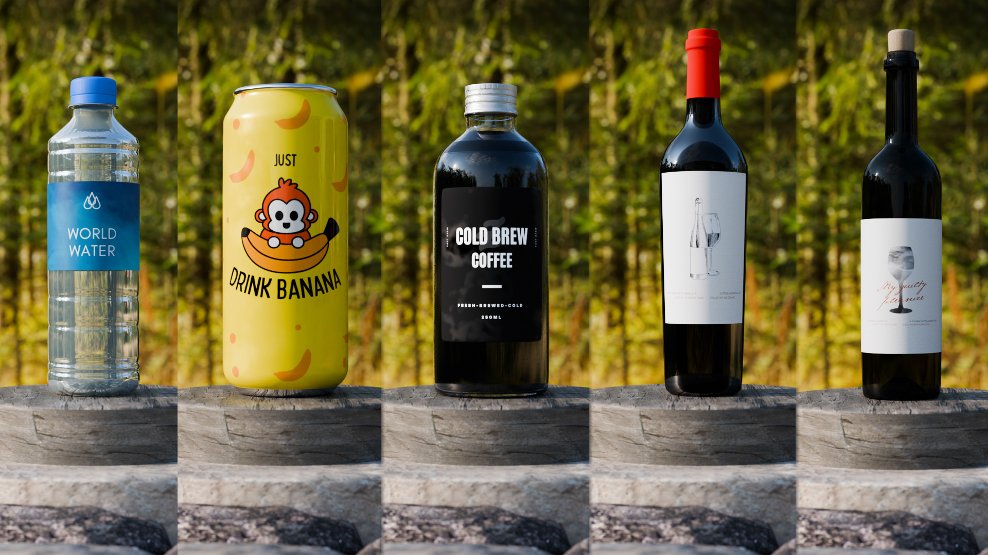 A collection of 3D Models of Drink Packaging