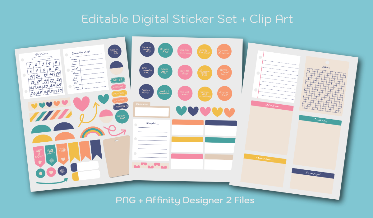 Bright and Inspiring Digital Sticker Set and Clipart