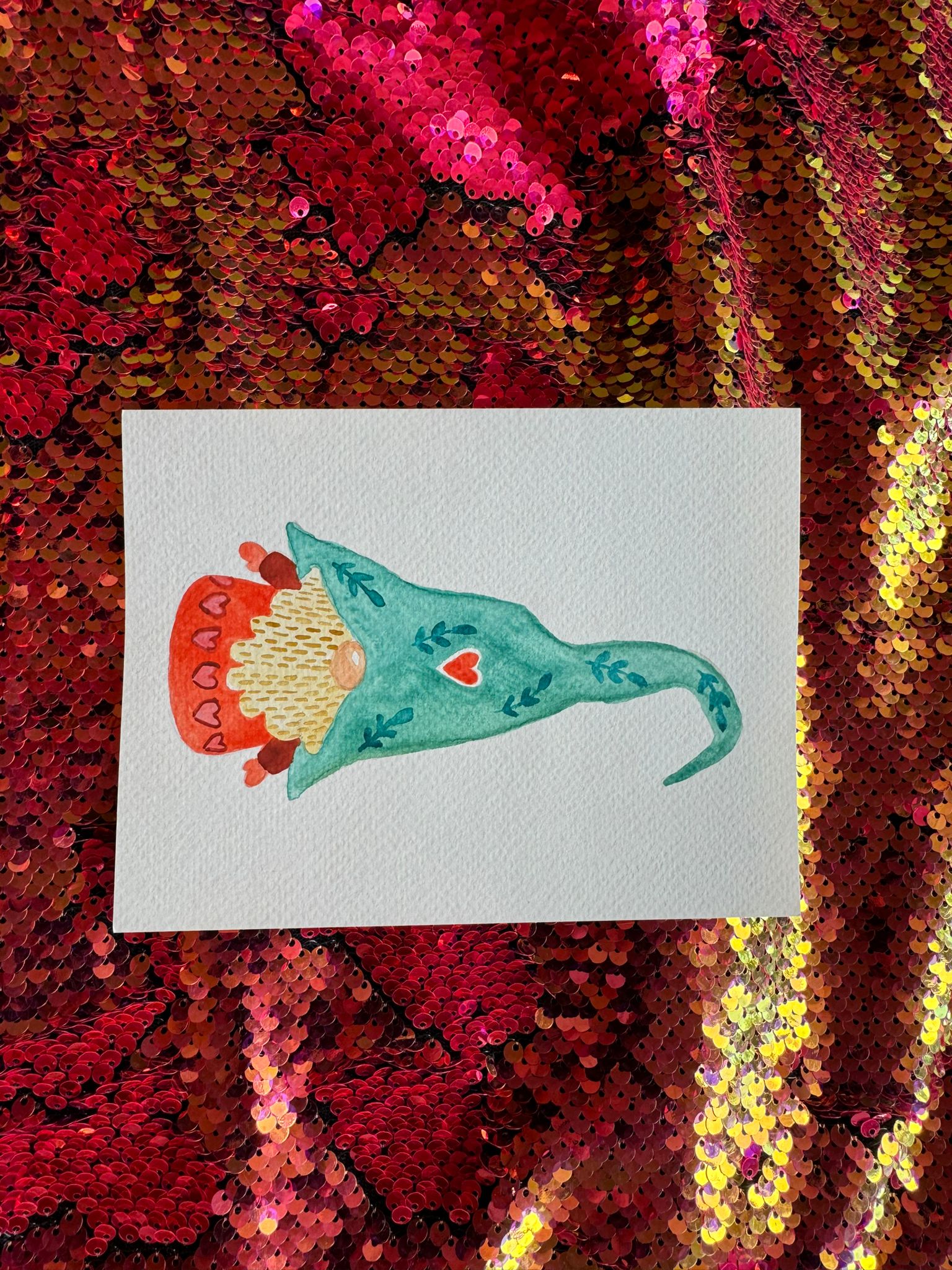 Printable A6 Christmas Postcard Featuring Hand-Painted Gnome – I