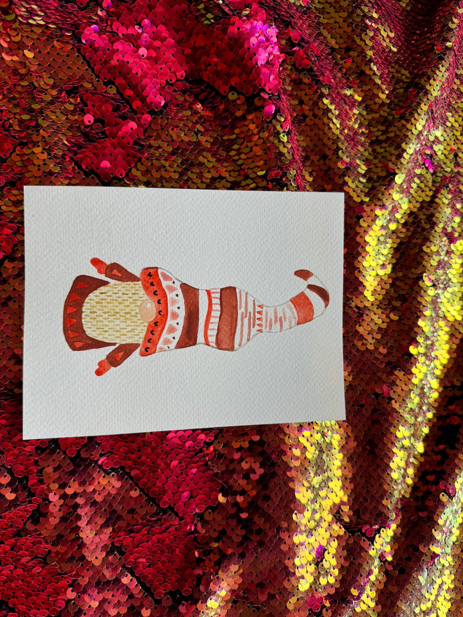 Christmas Postcard Featuring Hand-Painted Gnome