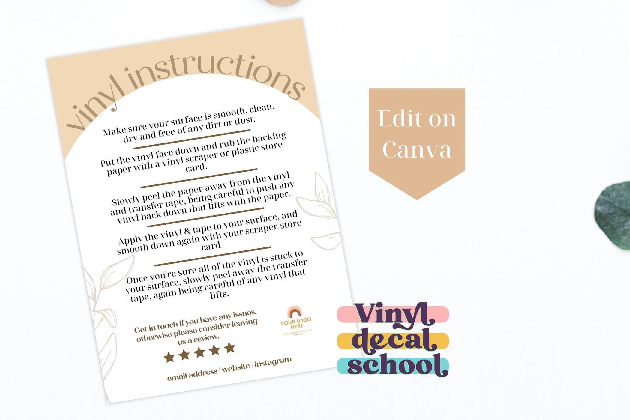 Printable & Editable Boho Style Vinyl Instructions Card