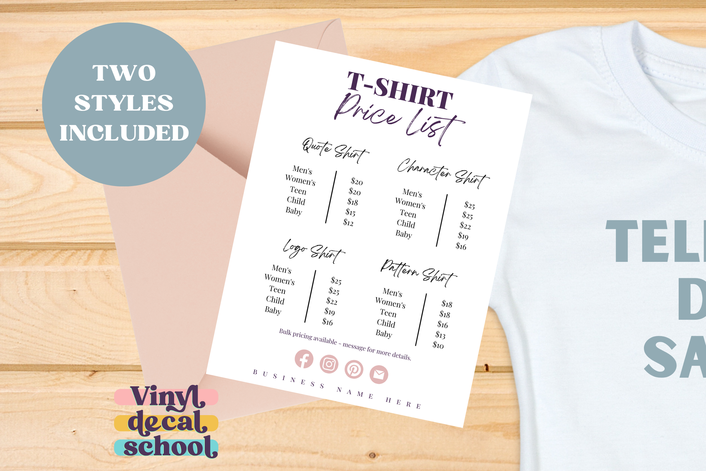 Editable Iron On Vinyl Shirts Pricing List 