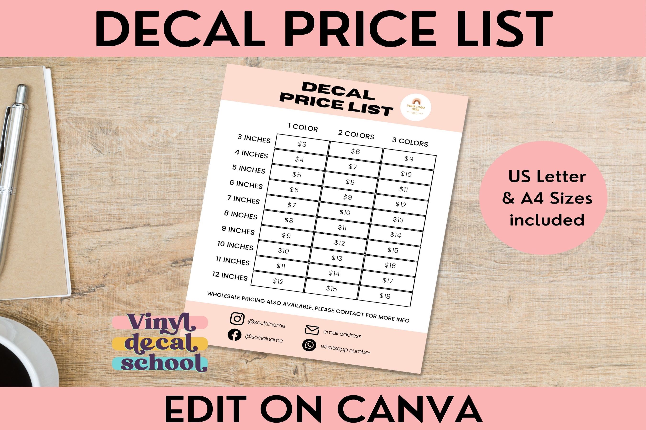 Editable Vinyl Price List