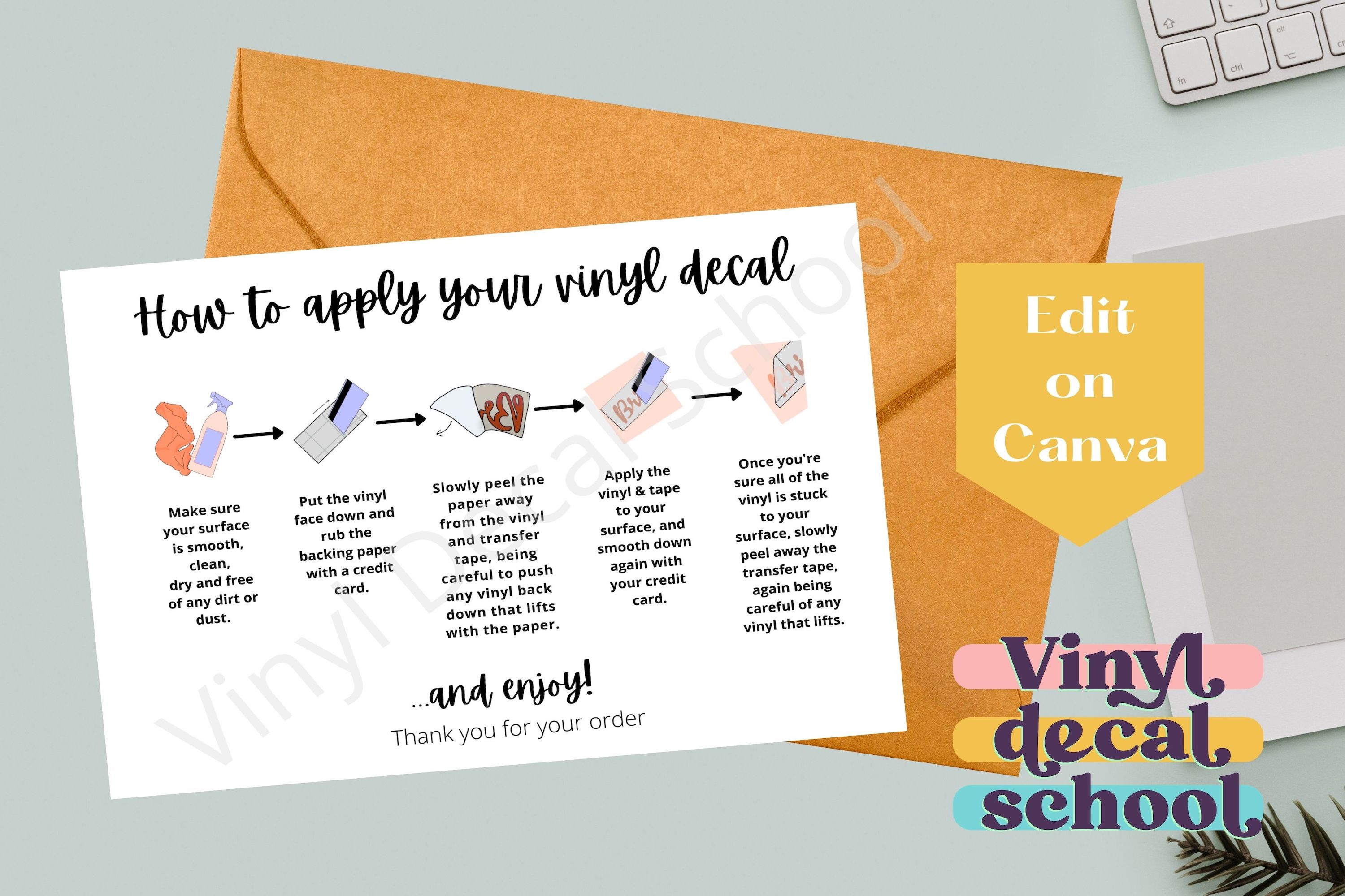 Editable Vinyl Instruction Cards with Illustration