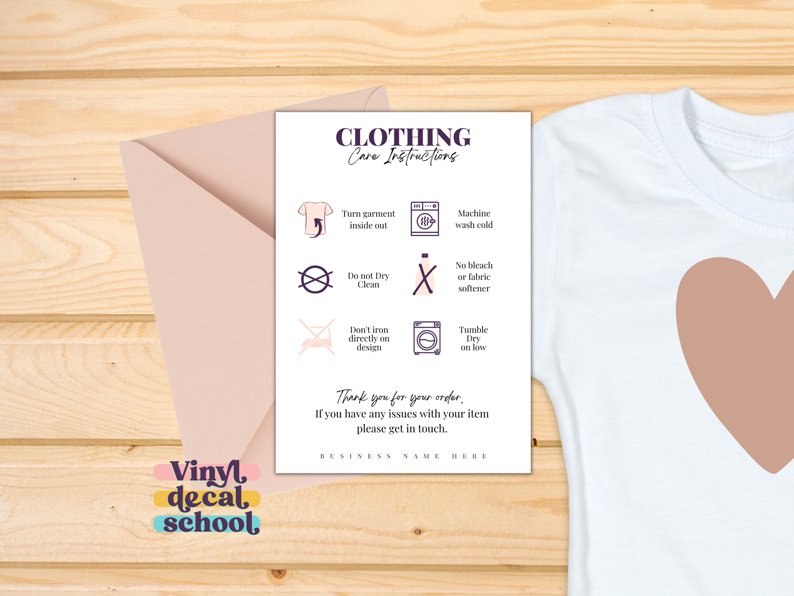 Editable Clothing Care Instructions Template with Illustrations