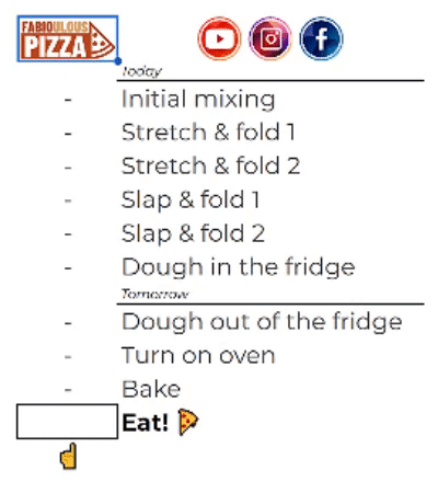No knead pizza dough TIMETABLE