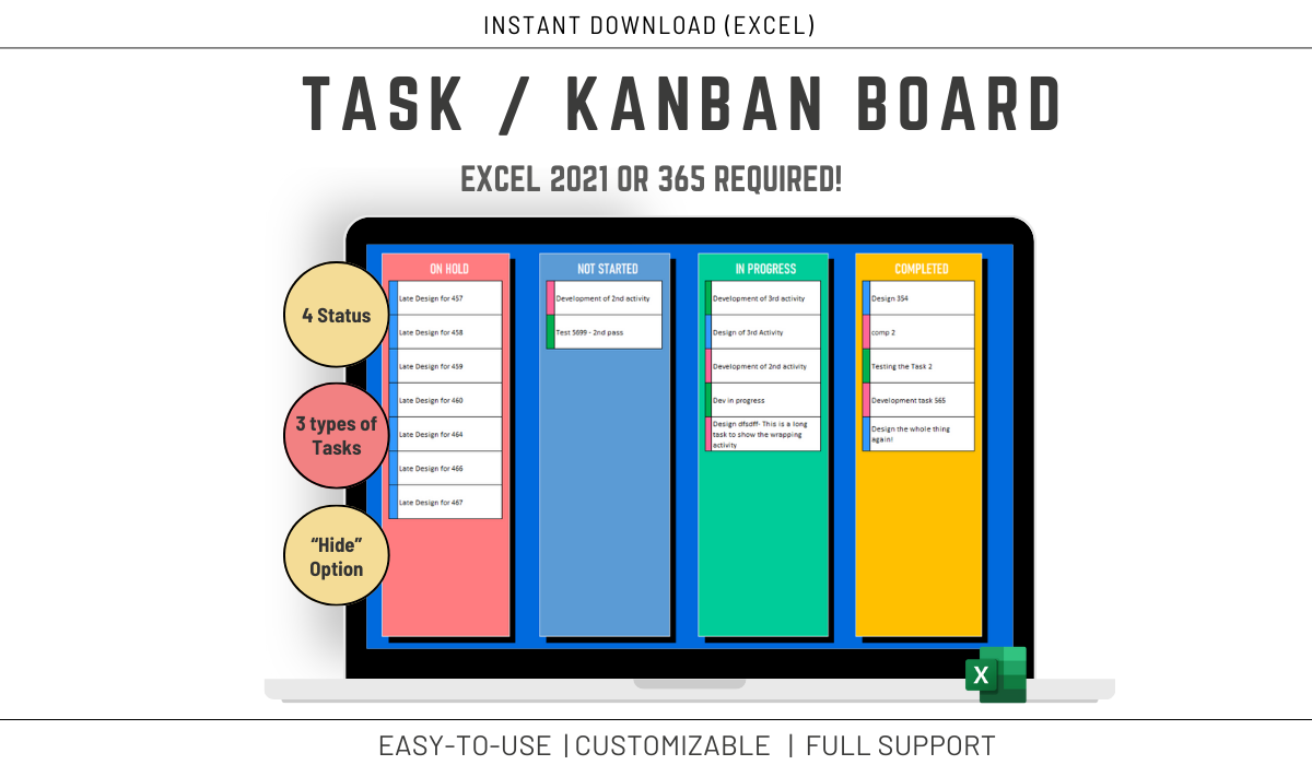 Kanban Board Task List template Excel 365 only